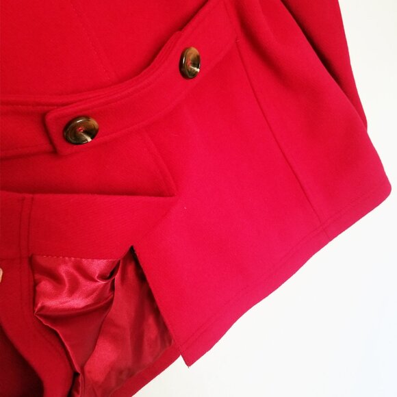 Kristen Blake Women’s M Red Wool Blend Double Breasted Pea Coat Classic Holiday - Picture 9 of 16
